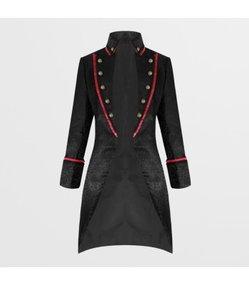 Men Gothic Red Black Pentagram Brocade Coat Men’s Occult-Inspired Long Goth Jacket